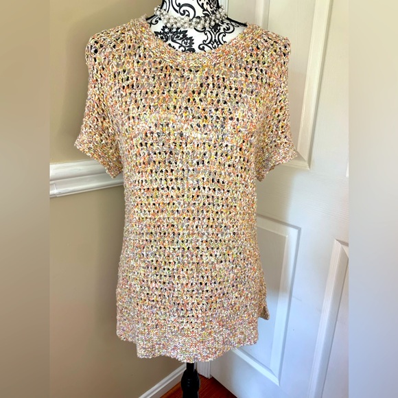 CAbi Sweaters Cabi Womens Multi Colored Crochet Knit Top Multi